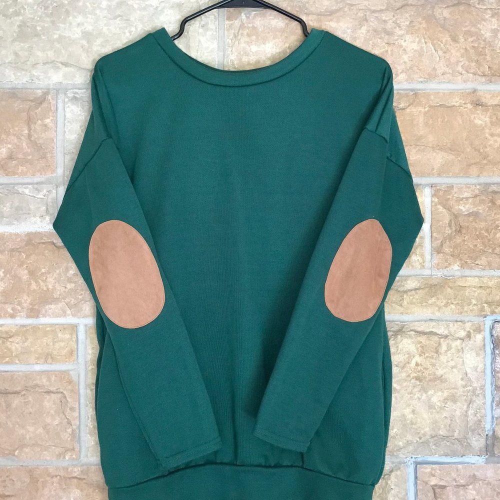 Long Sleeve Elbow Patch Pullover Tunic Sweatshirt
